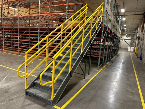 Industrial Steel Staircase w/ Hand Rails 36" W x 9' H 16 Step Heavy Duty
