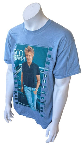 Gildan Men's Rod Stewart Graphic Blue Short Sleeve Shirt Size Large