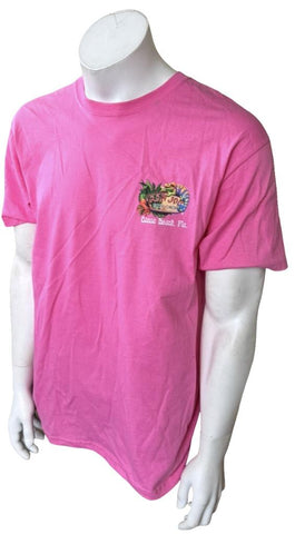 Anvil Men's Ron Jon Surf Shop Cocoa Beach Florida Graphic Pink Shirt Size Large