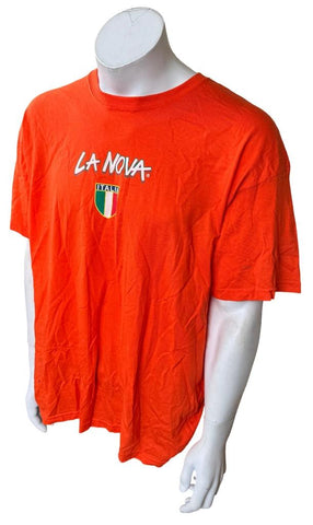 Gildan Men's La Nova Pizzeria Italia Graphic Orange Short Sleeve Shirt Size XL