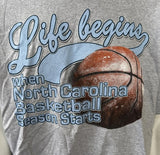 Fruit Of The Loom Life Begins When North Carolina Basketball Season Starts Shirt