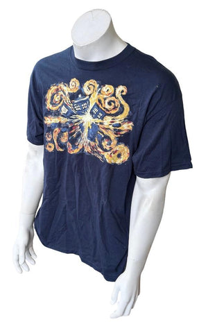 Ripple Junction Men's Doctor Who Tardis Navy Short Sleeve Shirt Size Large