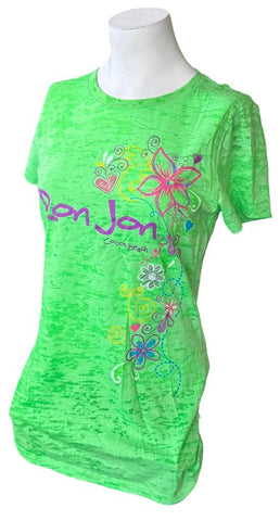 Next Level Women's Ron Jon Cocoa Beach Light Green Short Sleeve Shirt Size Large