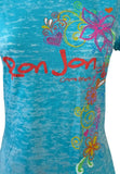 Next Level Women's Ron Jon Cocoa Beach Blue Short Sleeve Shirt Size Medium