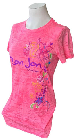 Next Level Women's Ron Jon Cocoa Beach Pink Short Sleeve Shirt Size Medium