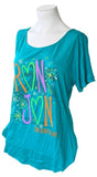 Pimatee Women's Ron Jon Long Beach Island Teal Short Sleeve Shirt Size Large