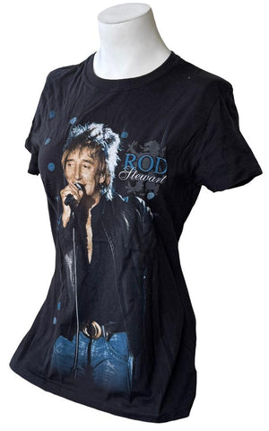 Hanes Women's Rod Stewart Singing Graphic Black Short Sleeve Shirt Size Small