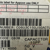 Reel of 2685 Kemet C0603C150J5GACTU Multilayer Ceramic Capacitor 15pF 50V±5% C0G