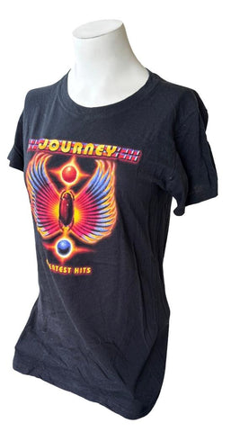 Bay Island Women's Journey Greatest Hits Graphic Black Short Sleeve Shirt Size L