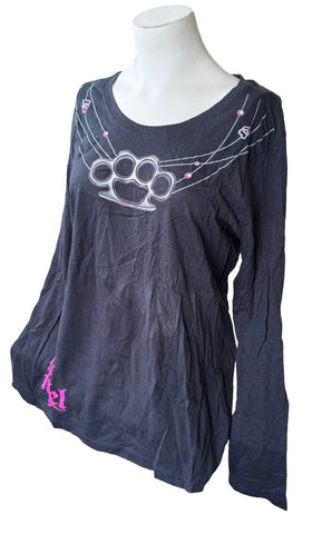 Anvil Women's Lethal Angel Brass Knuckle Black Long Sleeve Shirt Size Large