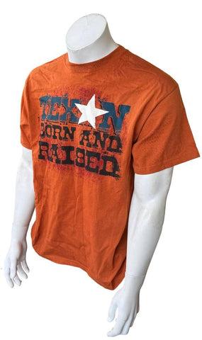Delta Men's Texan Born And Raised Orange Short Sleeve Shirt Size Large