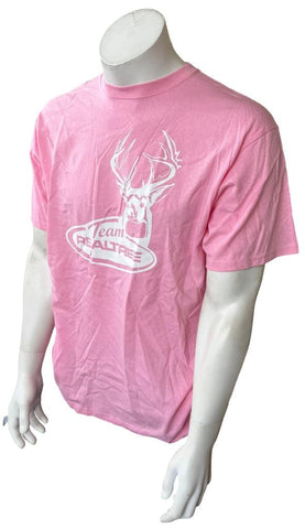 Anvil Men's Team Realtree Buck Graphic Pink Short Sleeve Shirt Size Large