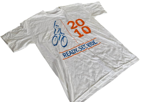 Gildan Youth Ready Set Ride 2010 Graphic White Short Sleeve Shirt Size Large