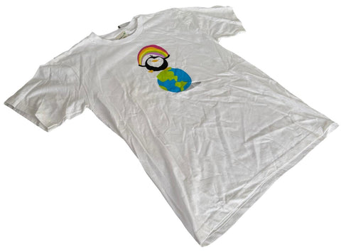 Anvil Youth Earth Day 2010 Penguin Graphic White Short Sleeve Shirt Size Large