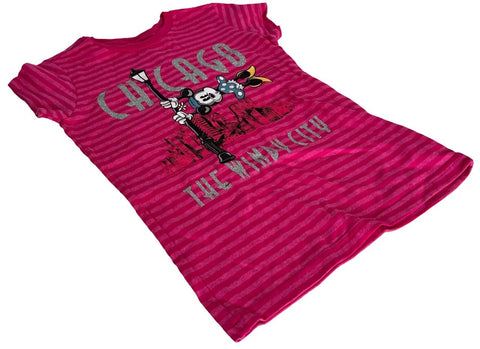 Disney Youth Minnie Mouse Chicago The Windy City Graphic Pink Shirt Size Medium