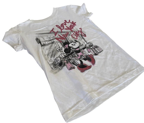 Disney Girls Minnie Mouse I Love New York City Graphic White Shirt Size X-Small