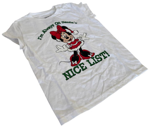 Disney Girls Minnie Mouse I'm Always On Santa's Nice List White Shirt Size M