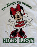 Disney Girls Minnie Mouse I'm Always On Santa's Nice List White Shirt Size M