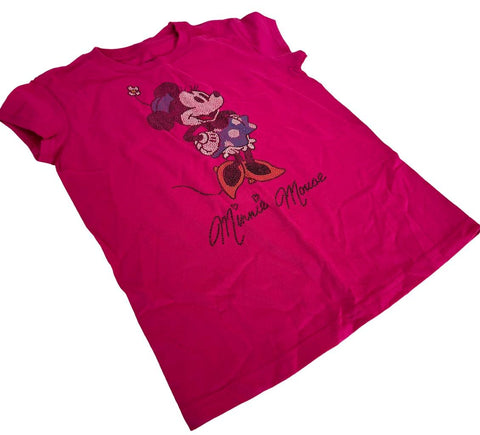 Disney Girls Classic Minnie Mouse Graphic Pink Short Sleeve Shirt Size Medium