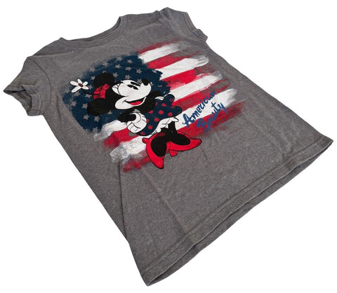 Disney Girls Minnie Mouse American Beauty Gray Short Sleeve Shirt Size Medium