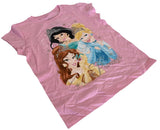 Disney Girls Princesses Jasmine Cinderella Belle Pink Shirt Size Medium