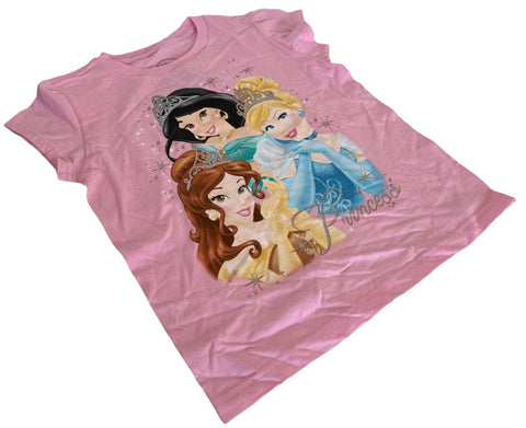 Disney Girls Princesses Jasmine Cinderella Belle Pink Shirt Size Medium