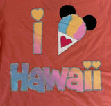 Disney Girls I Love Hawaii Mickey Mouse Snow Cone Graphic Orange Shirt Size M