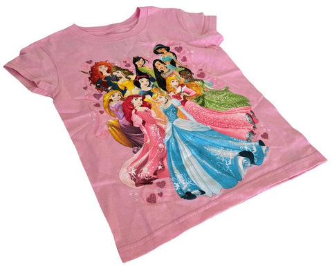 Disney Girls Princesses Graphic Pink Short Sleeve Shirt Size Small