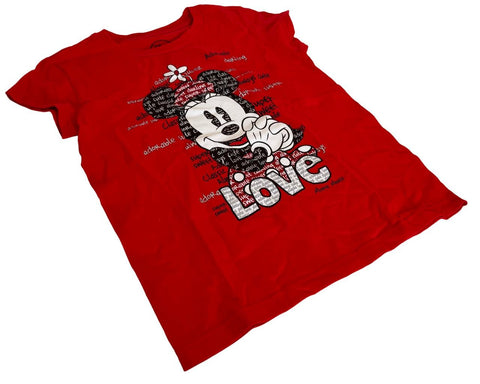 Disney Girls Minnie Mouse Love Graphic Red Short Sleeve Shirt Size Medium