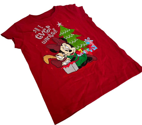 Disney Girls Minnie Mouse All I Ever Wanted Christmas Red Shirt Size Medium