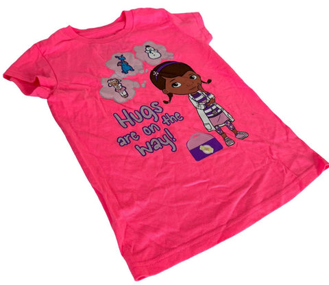 Disney Girls Doc McStuffins Hugs Are On The Way Graphic Pink Shirt Size Medium