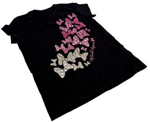 Disney Girls Minnie Mouse Bows Graphic Black Short Sleeve Shirt Size Medium