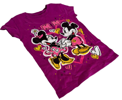 Disney Girls Mickey & Minnie Mouse Graphic Purple Short Sleeve Shirt Size Small