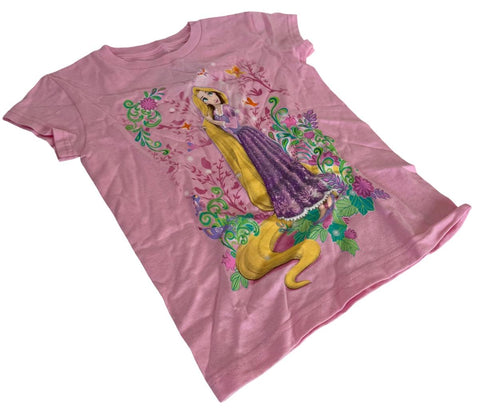 Disney Girls Rapunzel Flowers Graphic Pink Short Sleeve Shirt Size Small