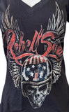 Next Level Women's Kid Rock Rebel Soul Skull Graphic Black Shirt Size Large