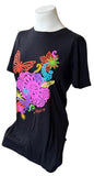Pimatee Women's Mexico Papel Picado Graphic Black Short Sleeve Shirt Size Large