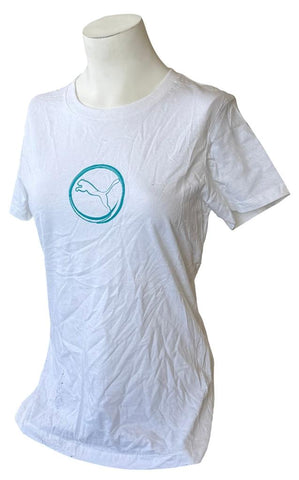 Next Level Women's Puma Big Cat Logo White Short Sleeve Shirt Size Medium