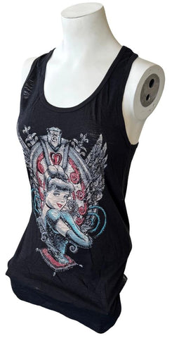 Disney Parks Women's Disneyland Cinderella Graphic Black Tank Top Size Medium