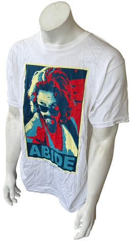 Anvil Men's The Big Lebowski Abide Graphic White Short Sleeve Shirt Size Large