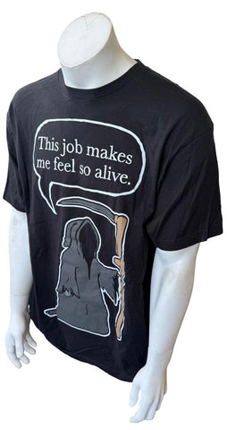 Tultex Men's This Job Makes Me Feel So Alive Grim Reaper Black Shirt Size XL