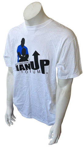 Anvil Men's Jason Richardson's Man Up Forum White Short Sleeve Shirt Size Large
