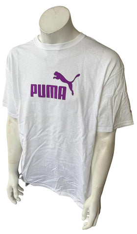Puma Men's Purple Big Cat Logo White Short Sleeve Shirt Size X-Large