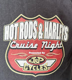 Anvil Men's Hot Rods & Harleys Cruise Night Graphic Black Shirt Size Medium