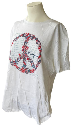 Quail Hollow Women's Michigan American Peace Graphic White Shirt Size Large