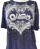 Alternative Women's RVC Heart Graphic Navy Short Sleeve Shirt Size Large