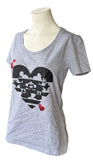 Disney Women's Mickey Mouse And Minnie Kissing Heart Gray Shirt Size Medium
