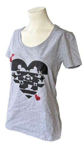 Disney Women's Mickey Mouse And Minnie Kissing Heart Gray Shirt Size Medium