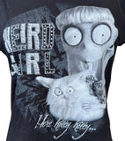 Pimatee Women's Frankenweenie Weird Girl Here Kitty Kitty Black Shirt Size XL