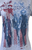 Bay Island Women's Bon Jovi USA Graphic Gray Short Sleeve Shirt Size Large