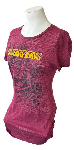 Kavio Women's Scorpions Graphic Maroon Short Sleeve Shirt Size Large